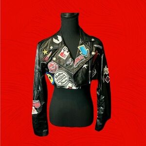 Cropped Faux Leather Jacket batch work